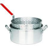 Bayou Classic 2212 Aluminum Fish Cooker Features 10-qt Aluminum Fry Pot w/ Basket 5-in Stainless Thermometer 4-in Cast Aluminum Burner 19-in Tall Steel Frame 5-psi Regulator w/ 29-in Stainless Hose