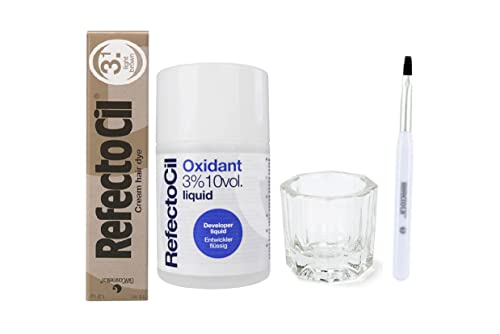 REFECTOCIL COLOR KIT- Light Brown Cream Hair Dye + Liquid Oxidant 3% 3.38 oz + Mixing Brush + Mixing Dish