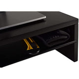 Monitor Stand - Two Tier Wood Desk Shelf for Monitor, Printer or Desktop Computer. Cable Management, Phone Slot and Removable Shelf for Organizing Office Accessories. (Black)
