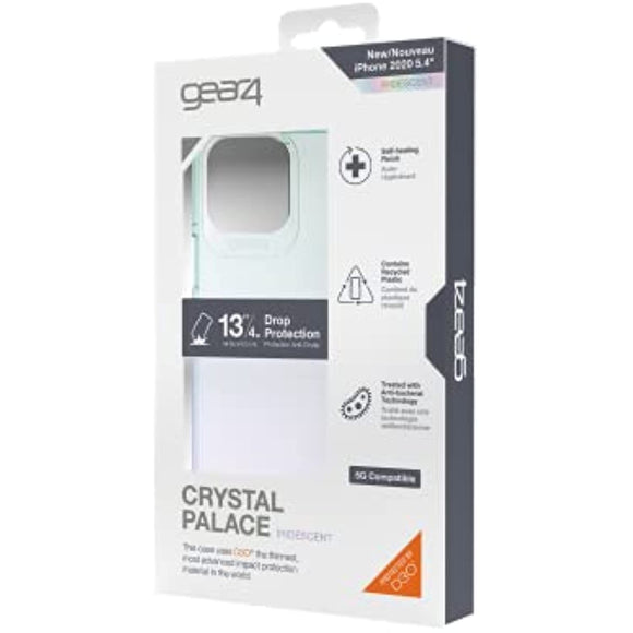 ZAGG Gear4 Crystal Palace Iridescent Compatible with iPhone 12 Mini, Advanced Impact Protection with Integrated D3O Technology, Anti-Yellowing, Phone Cover – Iridescent, 702006032
