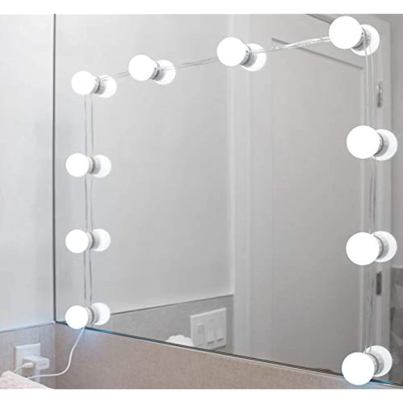 Vanity Mirror LED Light - Dimmable, 4 Lighting Colors, 5 Brightness Levels, Stick-On Bulbs, USB Connection, Retractable Wire for Easy Installation. (10-Bulbs)