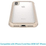 Speck Products iPresidio V-Grip iPhone Xs/iPhone X Case, Clear with Gold Glitter/Calfskin Brown