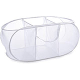 Popup Laundry Basket, Three Compartments - Durable Mesh Material, Folds for Storage, Easy Carry Handles. Folding Pop-Up Laundry Basket Bins are Great for College Dorm Laundry Room or Travel. (White)