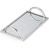 Elegant Silver Mirror Tray - with Chrome Edging and Handles - Rectangle Vanity Tray - Ideal for Ottoman, Coffee Table, Perfume Set, Living Room, Dining Room, Whiskey Decanter Set. 16 x 10 Inches