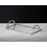 Elegant Silver Mirror Tray � with Chrome Edging and Handles � Rectangle Vanity Tray � Ideal for Ottoman, Coffee Table, Perfume Set, Living Room, Dining Room, Jewelry Tray, Whiskey Decanter Set 12 x 7