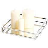 Elegant Mirrored Square Silver Tray, Mirrored Vanity Tray Ideal for Whiskey Decanter, Candle Sticks, Vanity Set, and Serving. 12 Inch Square.