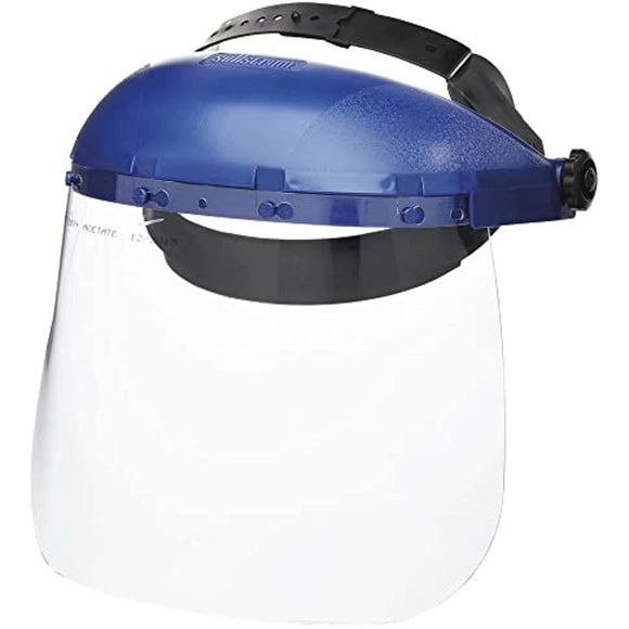 Sellstrom Single Crown Safety Face Shield with Ratchet Headgear, Clear Tint, Uncoated, Blue, 8