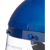 Sellstrom Single Crown Safety Face Shield with Ratchet Headgear, Clear Tint, Uncoated, Blue, 8" x 12" x .040, S39110