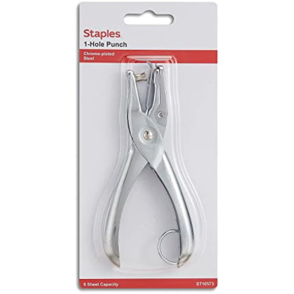 Staples 146308 1-Hole Punch 5 Sheet Capacity Silver (10573-Cc)