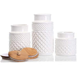 Faceted Classic White 11 x 5 Glossy Ceramic Storage Canisters Set of 3