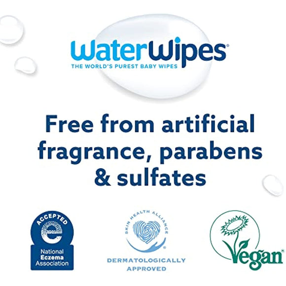 WaterWipes Biodegradable Original Baby Wipes, 99.9% Water Based Wipes, Unscented & Hypoallergenic for Sensitive Skin, 180 Count (3 packs), Packaging May Vary