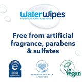 WaterWipes Biodegradable Original Baby Wipes, 99.9% Water Based Wipes, Unscented & Hypoallergenic for Sensitive Skin, 180 Count (3 packs), Packaging May Vary