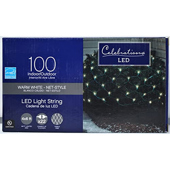 Celebrations Net Light Set Warm White Led 4' X 6' Lead Wire