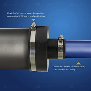 Supply Giant 6I56 Flexible Pvc Reducing Coupling with Stainless Steel Clamps, 4 x 1-1/2 Inch, Black