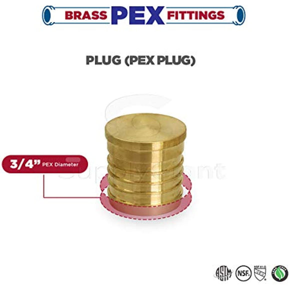 Supply Giant FQQM0034-5 PEX Barb Plug End Cap Pipe Fitting, 3/4