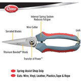 Clauss 8" Titanium Snips with Wire Cutter, Spring-Assist, Serrated Blades, Gray (18039)
