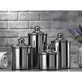 Set of 4 AIRTIGHT STAINLESS STEEL CANISTER SET for Kitchen Counter with GLASS LIDS + MARKER, LABELS, & SCOOP, Kitchen Canisters Ideal for Coffee, Flour, Sugar, Candy, Spices, Food Storage Cookie Jar