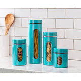 Quality Modern Aqua Stainless Steel Canister Set for Kitchen Counter with Glass Window & Airtight Lid - Food Storage Containers with Lids Airtight - Pantry Storage and Organization Set