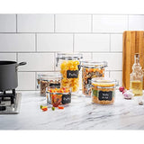 Durable 5pc Airtight Clear Canister Set with Clamp Lids + Marker & Labels, Bulk Food Storage Containers for Kitchen Pantry, Tea, Sugar, Coffee, Candy, Flour, Dry Goods, Pasta, Rice, Spices, & Herbs