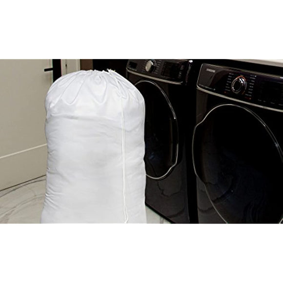 Nylon Laundry Bag - Locking Drawstring Closure and Machine Washable. These Bags will Fit a Laundry Basket or Hamper and Strong Enough to Carry up to Three Loads of Clothes. (White)