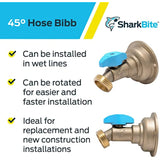 SharkBite 3/4 x 3/4 Inch MHT 45 Degree Hose Bibb, Quarter Turn, Push To Connect Brass Plumbing Fitting, PEX Pipe, Copper, CPVC, PE-RT, HDPE, 24631LF