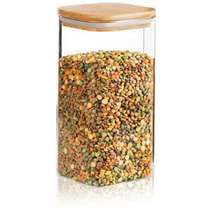 Glass Kitchen Canisters with Airtight Bamboo Lids - Kitchen Organization and Food Storage Glass Jar for Candy, Cookie, Rice, Sugar, Flour, Pasta, Nuts.