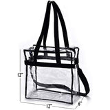 Clear Tote Bag Stadium Approved - Shoulder Straps and Zippered Top. Perfect Clear Bag for Work, School, Sports Games and Concerts. Meets Stadium Tournament Guidelines. (Black)