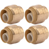 SharkBite 1/2 Inch Push Cap, Pack of 4, Push to Connect Brass Plumbing Fitting, PEX Pipe, Copper, CPVC, PE-RT, HDPE, U514LFA4