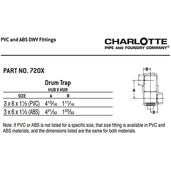 CHARLOTTE PIPE 3 x 6 x 1 1/2 DWV Drum Trap W/CLEANOUT DWV (Drain, Waste and Vent) (1 Unit Piece)