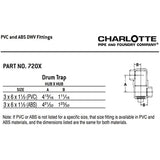 CHARLOTTE PIPE 3 x 6 x 1 1/2 DWV Drum Trap W/CLEANOUT DWV (Drain, Waste and Vent) (1 Unit Piece)