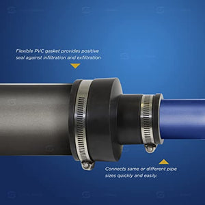 Supply Giant 6I57 Flexible Pvc Reducing Coupling with Stainless Steel Clamps, 4 x 2 Inch, Black