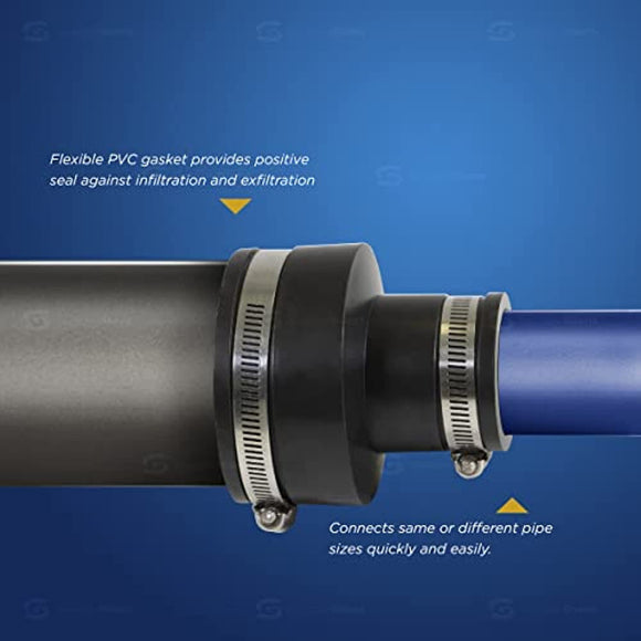 Supply Giant 6I57 Flexible Pvc Reducing Coupling with Stainless Steel Clamps, 4 x 2 Inch, Black