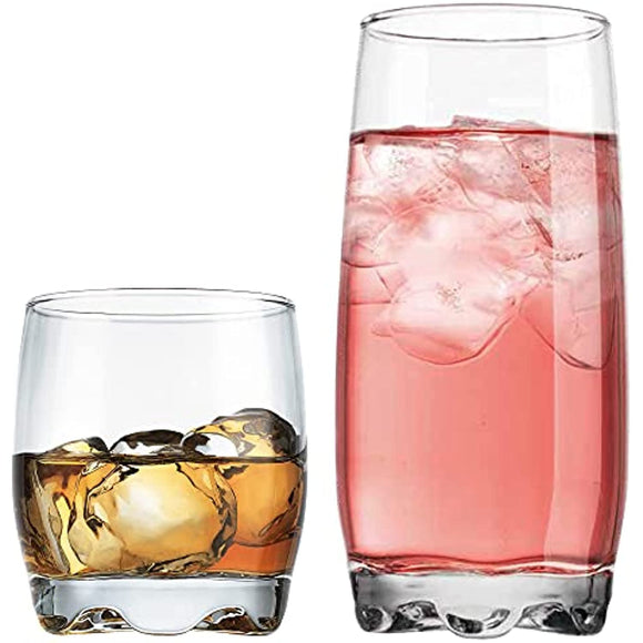 Stylish Drinking Glasses Set of 8, Includes 4 - 13oz Highball Glassware & 4 - 10oz DOF Glass Cups. Perfect Tumbler Set for Wine, Whiskey, Cocktail, Water, Juice, Beer, etc.