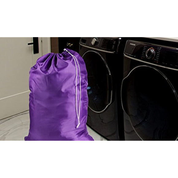 Nylon Laundry Bag - Locking Drawstring Closure and Machine Washable. These Bags will Fit a Laundry Basket or Hamper and Strong Enough to Carry up to Three Loads of Clothes. (Purple)