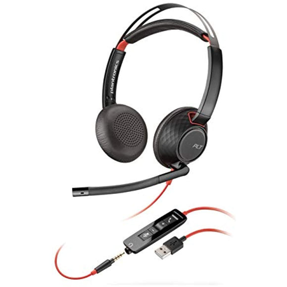 Plantronics - Blackwire C5220 - Wired, Dual-Ear (Stereo) Headset with Boom Mic - USB-A, 3.5 mm to connect to your PC, Mac, Tablet and/or Cell Phone