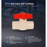 Midline Valve 472T112 Heavy Duty CPVC Ball Valve for Potable Water; Red T-Handle; 1-1/2'' Solvent Connections; Bone Color Plastic