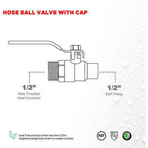 Midline Valve VBHC234 Brass Full Port Hose Ball Valve with Chain and Cap, 1/2 in. SWT x 3/4 in. MHT
