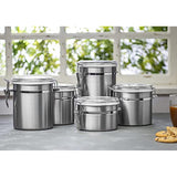 5pc Stainless Steel Canister Set with Clear Acrylic Lids & Clamp Airtight Durable & Stackable Food Storage Container for Kitchen Counter & Pantry, Tea, Sugar, Coffee, Flour, Rice, Pasta, Spices, Herbs