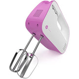 Vremi 3-Speed Compact Hand Mixer with Clever Built-In Beater Storage - 150 Watt Power Handheld Egg Beater with Stainless Steel Blades - Heavy Duty Mini Small Kitchen Mixing Machine - Pink and White