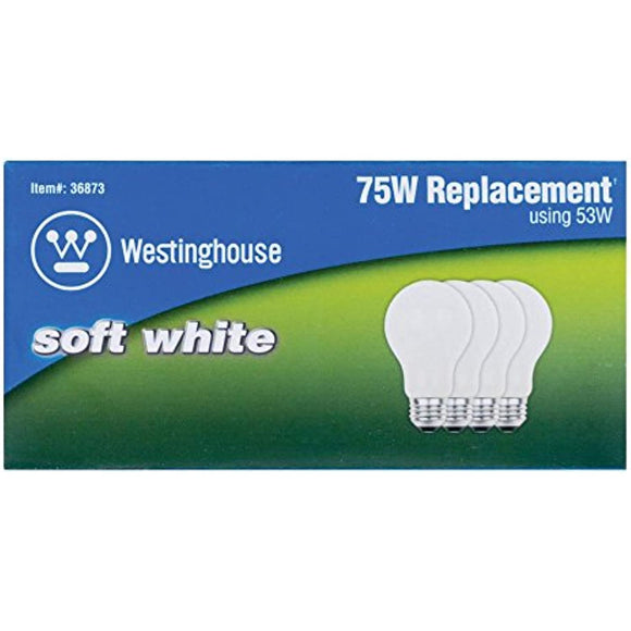 Westinghouse Lighting 3687300 53 Watt A19 Eco-Halogen Soft White Light Bulb with Medium Base (4-Pack)