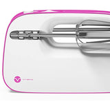 Vremi 3-Speed Compact Hand Mixer with Clever Built-In Beater Storage - 150 Watt Power Handheld Egg Beater with Stainless Steel Blades - Heavy Duty Mini Small Kitchen Mixing Machine - Pink and White