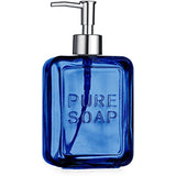 Sweet Home Glass Jar Bathroom or Kitchen Embossed Soap Pump Lotion Dispenser Kit 20 Ounce, (Blue)