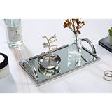Elegant Silver Mirror Tray � with Chrome Edging and Handles � Rectangle Vanity Tray � Ideal for Ottoman, Coffee Table, Perfume Set, Living Room, Dining Room, Jewelry Tray, Whiskey Decanter Set 12 x 7