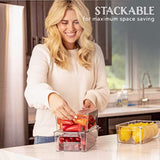 Refrigerator Organizer Bins - Clear Plastic, Stackable, Narrow and Wide Bin Sizes, Egg Tray with Lid. Great Storage for Fridge, Cabinets, Countertops and Pantry. (Set of 12)