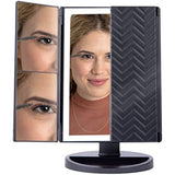 Makeup Mirror with Lights � Natural Soft Light, Adjust Brightness, 3X Magnification, USB or Battery Power, Tri-Fold and Rotation Design for Comfortable Viewing Angle. (Black)