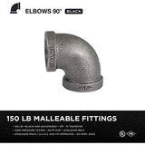 Supply Giant CNOM0034 FBA_BMNL0012 1/2"" 90 Degree Malleable Iron Elbow Fitting for High Pressures with Female Thread Connects and Black Finish"