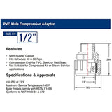 Midline Valve 587DB012 PVC Compression x Male Adapter Pipe Fitting; 1/2 in.; White Plastic