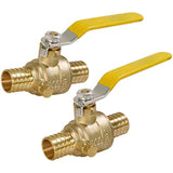 MIDLINE VALVE 607Q034-4 Full Port x PEX Barb Ball Valve Water Shut Off with Drain, 1/2", Brass (Pack of 2}