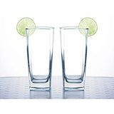 Drinking Glasses Set of 4 - Highball Glasses, Heavy Base Durable Glass Cups for Water, Wine, Beer, Cocktails and Mixed Drinks | Round Top, Square Bottom Glassware Set