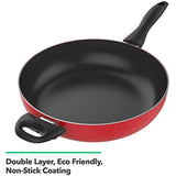 Vremi 12 Inch Nonstick Saute Pan Covered with Tempered Glass Lid - Big 5 Quart Capacity for Stir Fry Frying or as Saucepan - Non Stick Saute and Frying Pan - Deep Large and Ovenproof - Red